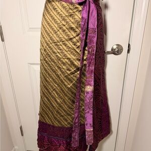 Darn Good Yarn Silk Sari Wrap SkirtMaxi Floral Bohemian Purple Gold Reversable